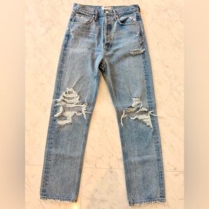 Agolde Light Blue Distressed Straight Jeans